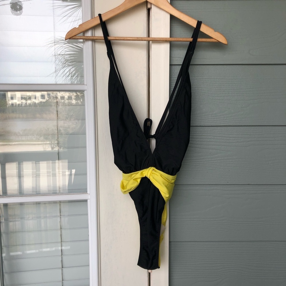 Brazil One Piece Swimsuit Black Yellow Bow EU 38